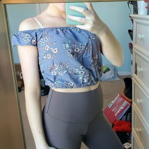 Purple floral off the shoulder croptop